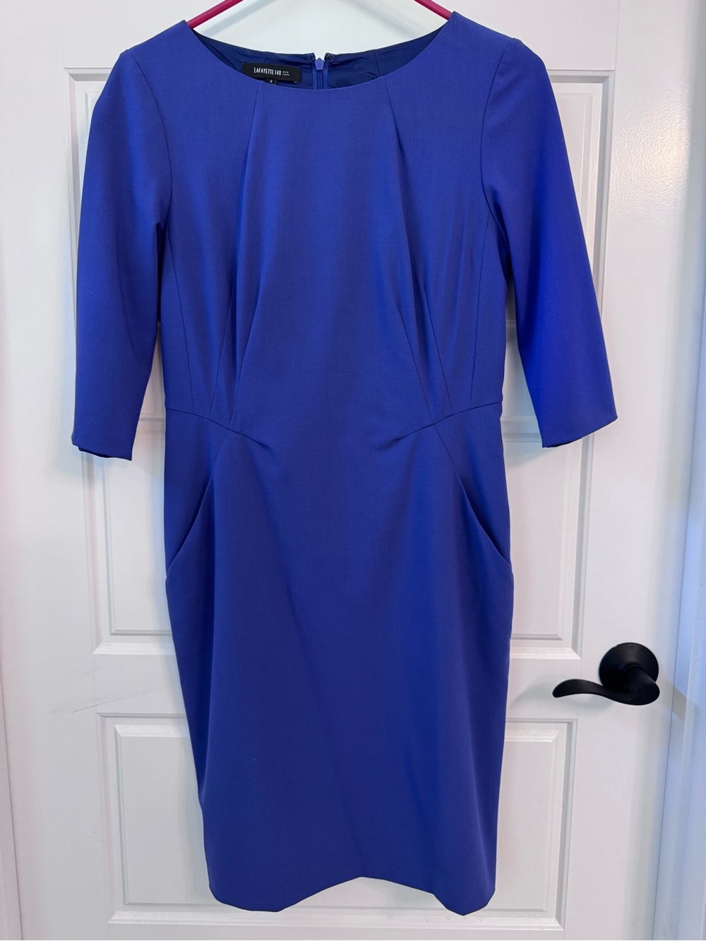 Lafayette 148 New York 96% Virgin Wool Dark Blue Midi Dress